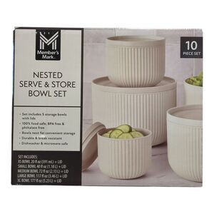 Member's Mark 10-Piece Nested Serve & Store Bowl Set, 5 Bowls with Lids - Cream